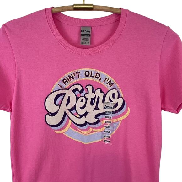 Gildan Pink I Ain’t Old I’m Retro T-Shirt Size Medium NWOT - Picture 2 of 8